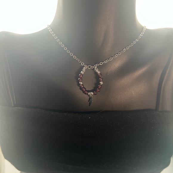 Natural Garnet Bead w Zinger Charm Necklace and Earring Set Handcrafted - Picture 3 of 6